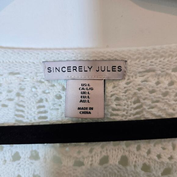 Sincerely Jules Women’s Ivory Crop Crochet  Sweater Oversized Boho Pullover Sz L - Picture 9 of 10